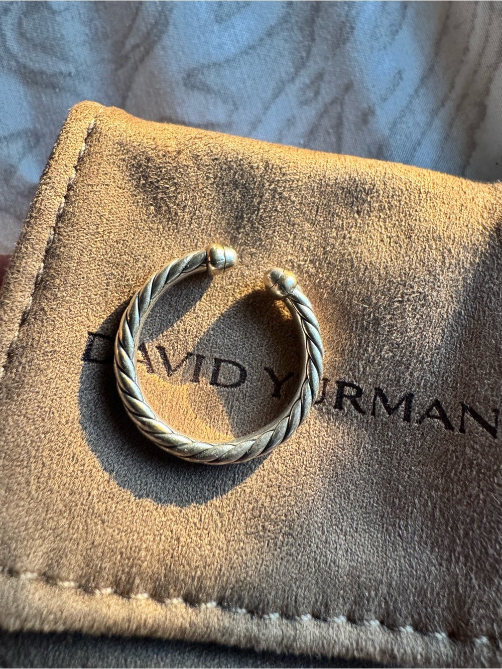 David Yurman Women's Sterling Silver Cable Open Ring  w/ 14k Yellow Gold- Silver